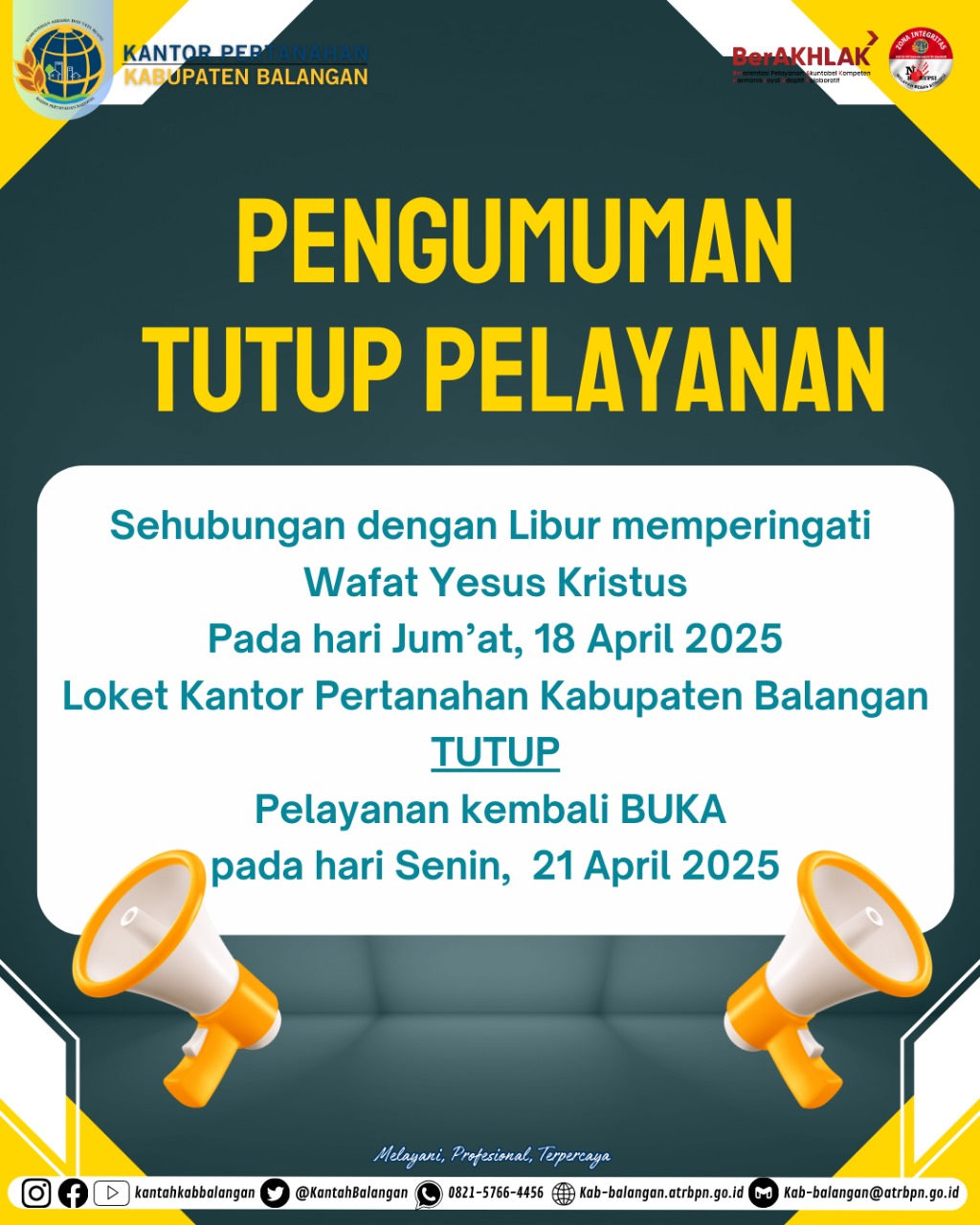 Libur Pelayanan Kantor Pertanahan Balangan: Peringatan Wafat Yesus Kristus 18 April 2025