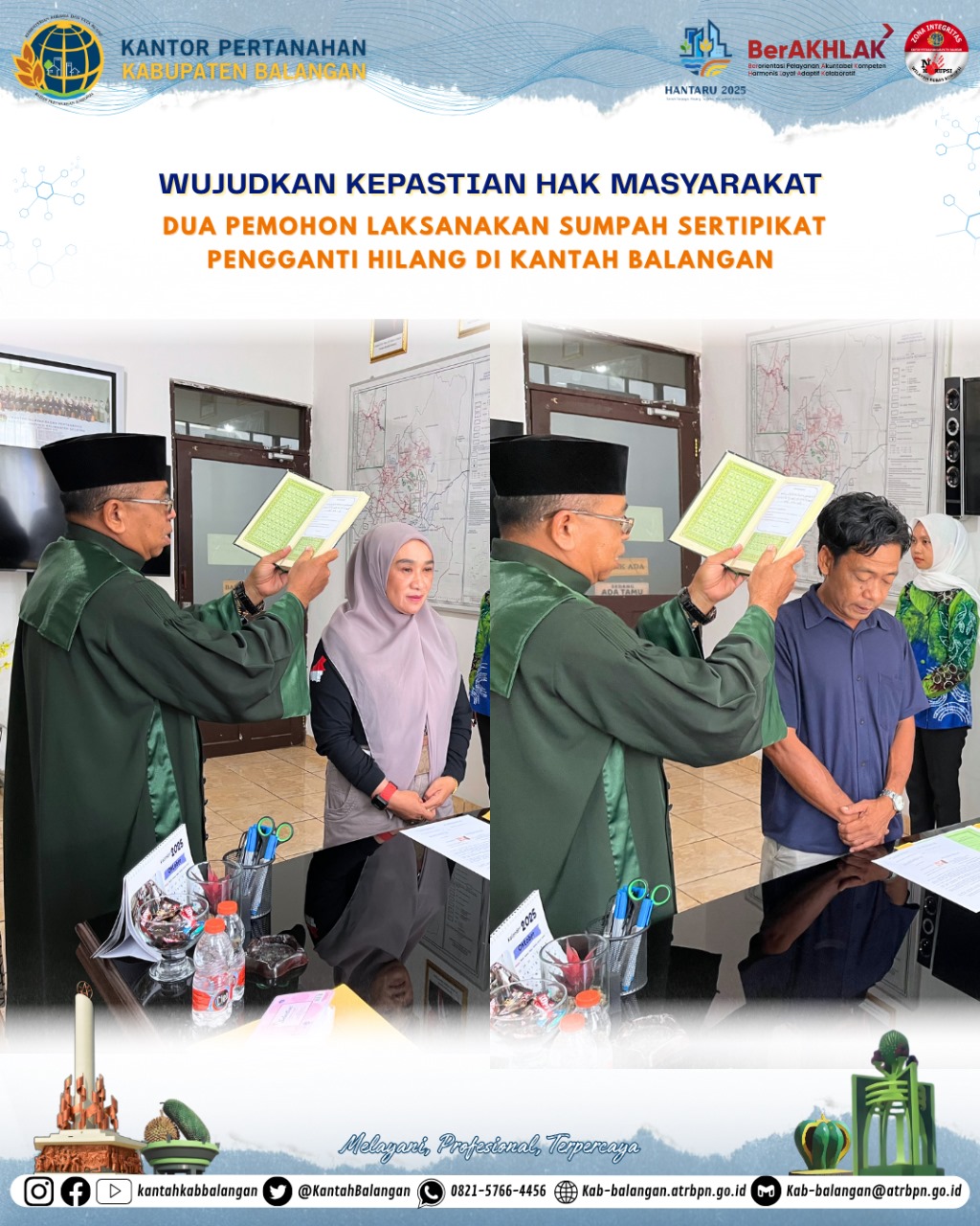 Kantah Balangan Tegakkan Kepastian Hukum melalui Pengambilan Sumpah Sertipikat Pengganti Hilang