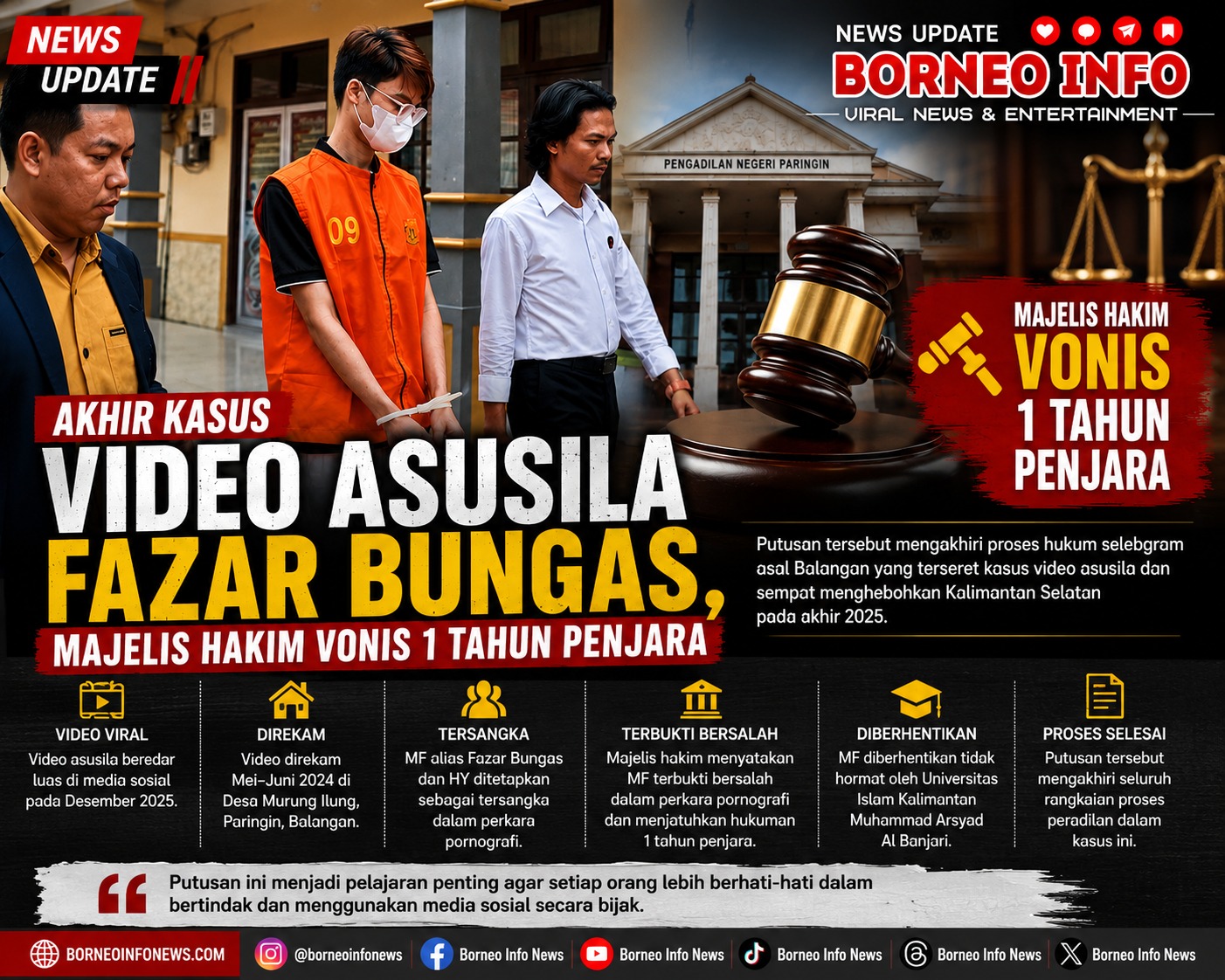 Akhir Kasus Video Asusila Fazar Bungas, Majelis Hakim Vonis 1 Tahun Penjara
