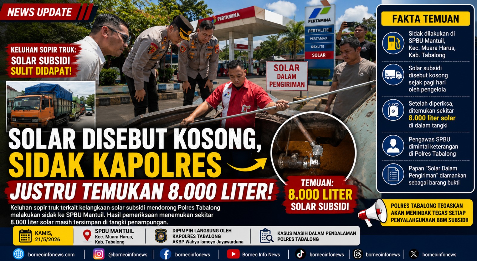 Kapolres Tabalong melakukan sidak di SPBU Mantuil