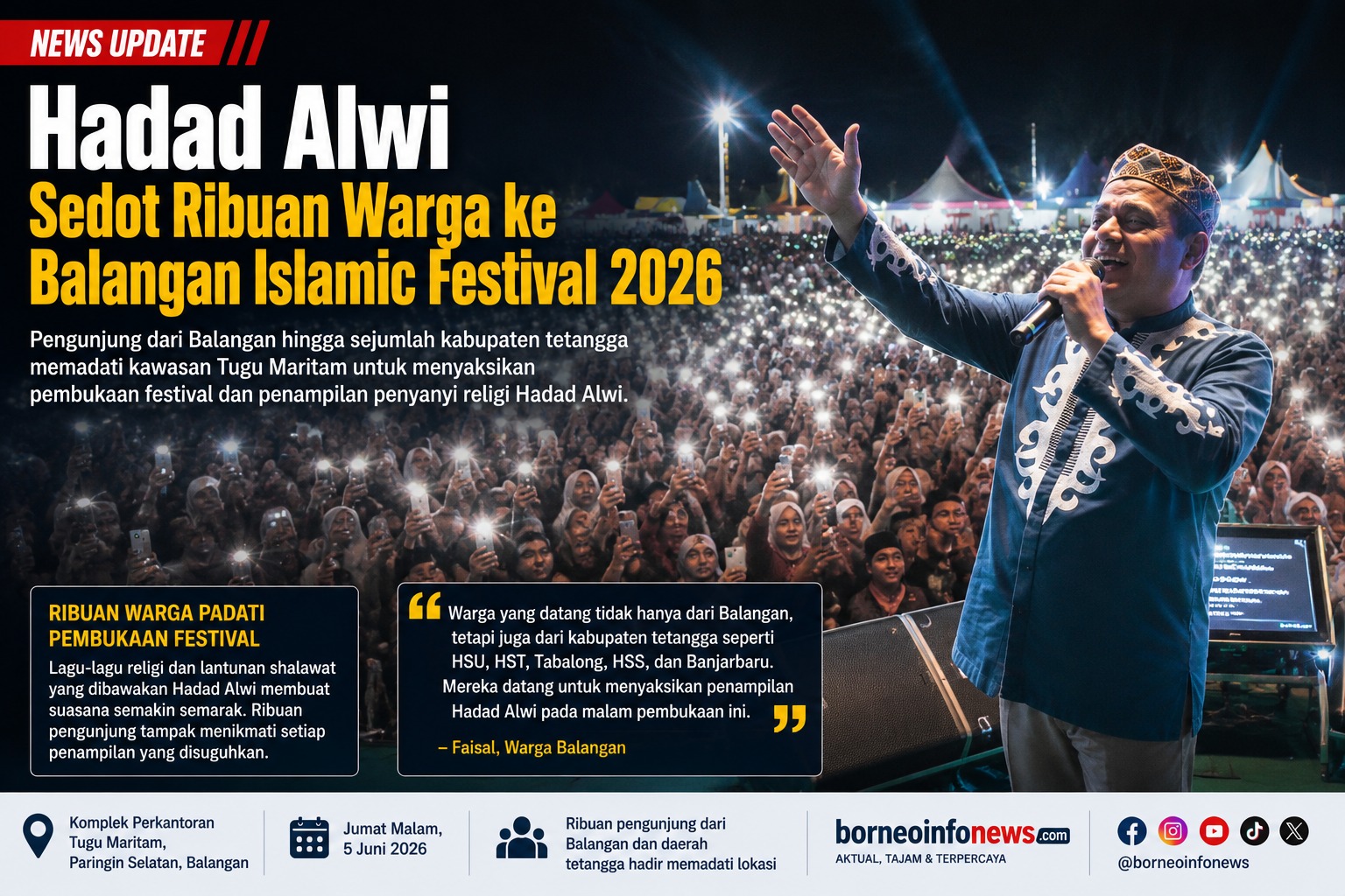 Ribuan warga menghadiri pembukaan Balangan Islamic Festival 2026 di Tugu Maritam.