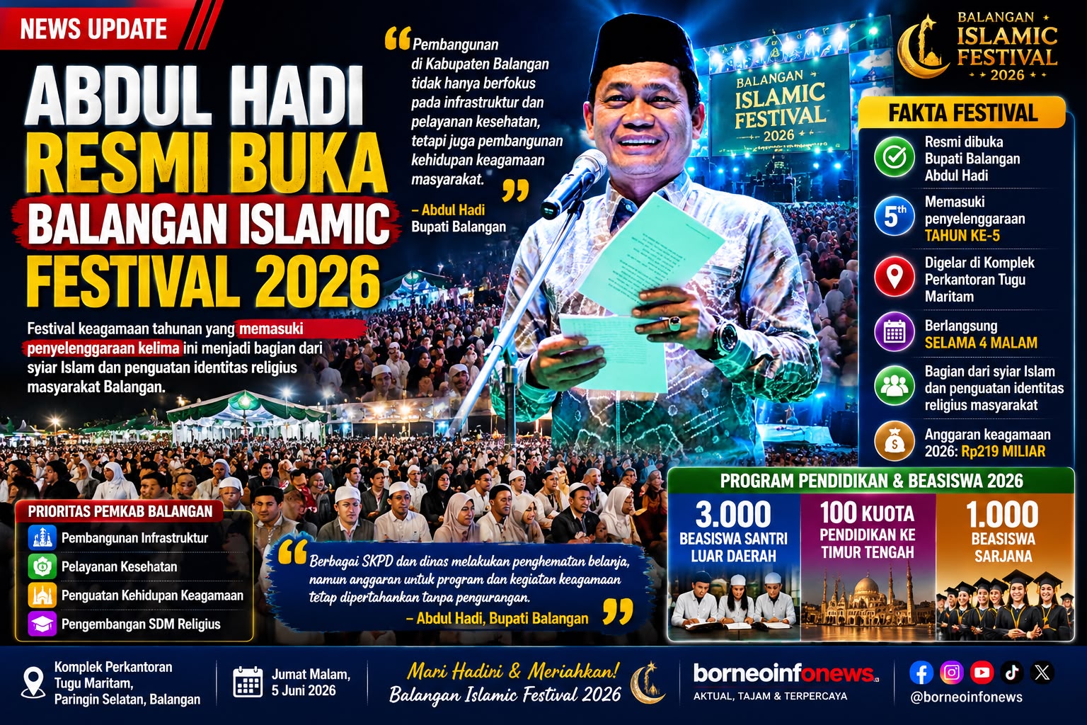 Bupati Balangan Abdul Hadi membuka Balangan Islamic Festival 2026.