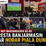 Suasana nobar Piala Dunia 2026 di Gedung Mathilda Polresta Banjarmasin bersama masyarakat.