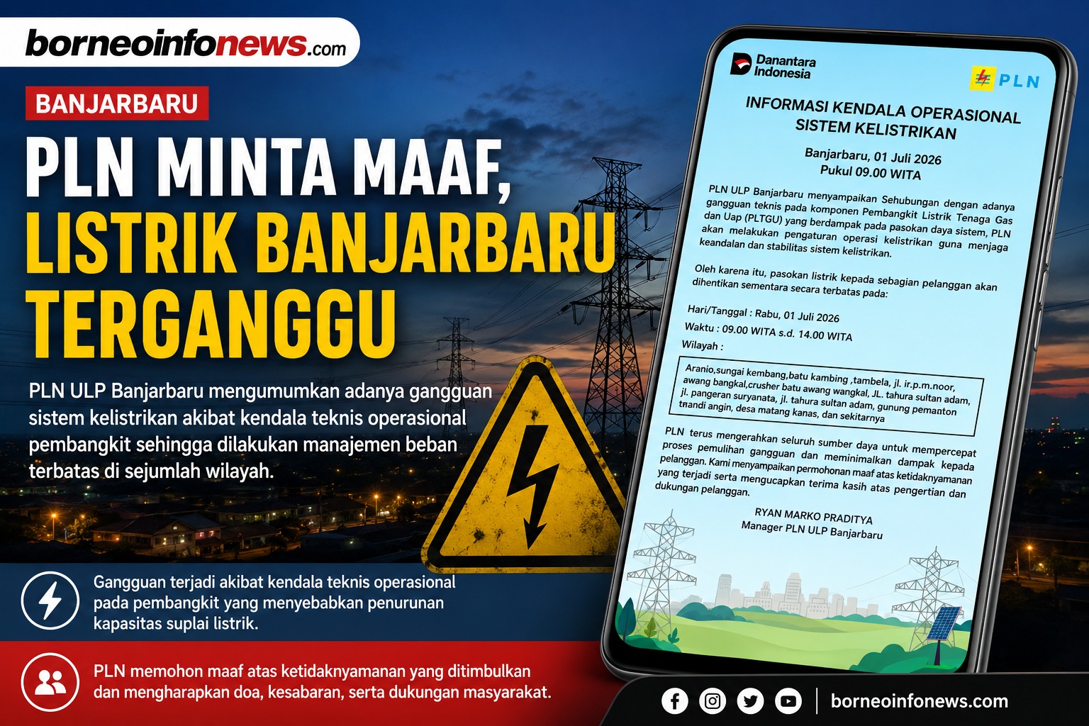 Suplai Listrik Banjarbaru Terganggu, Ini Kata PLN