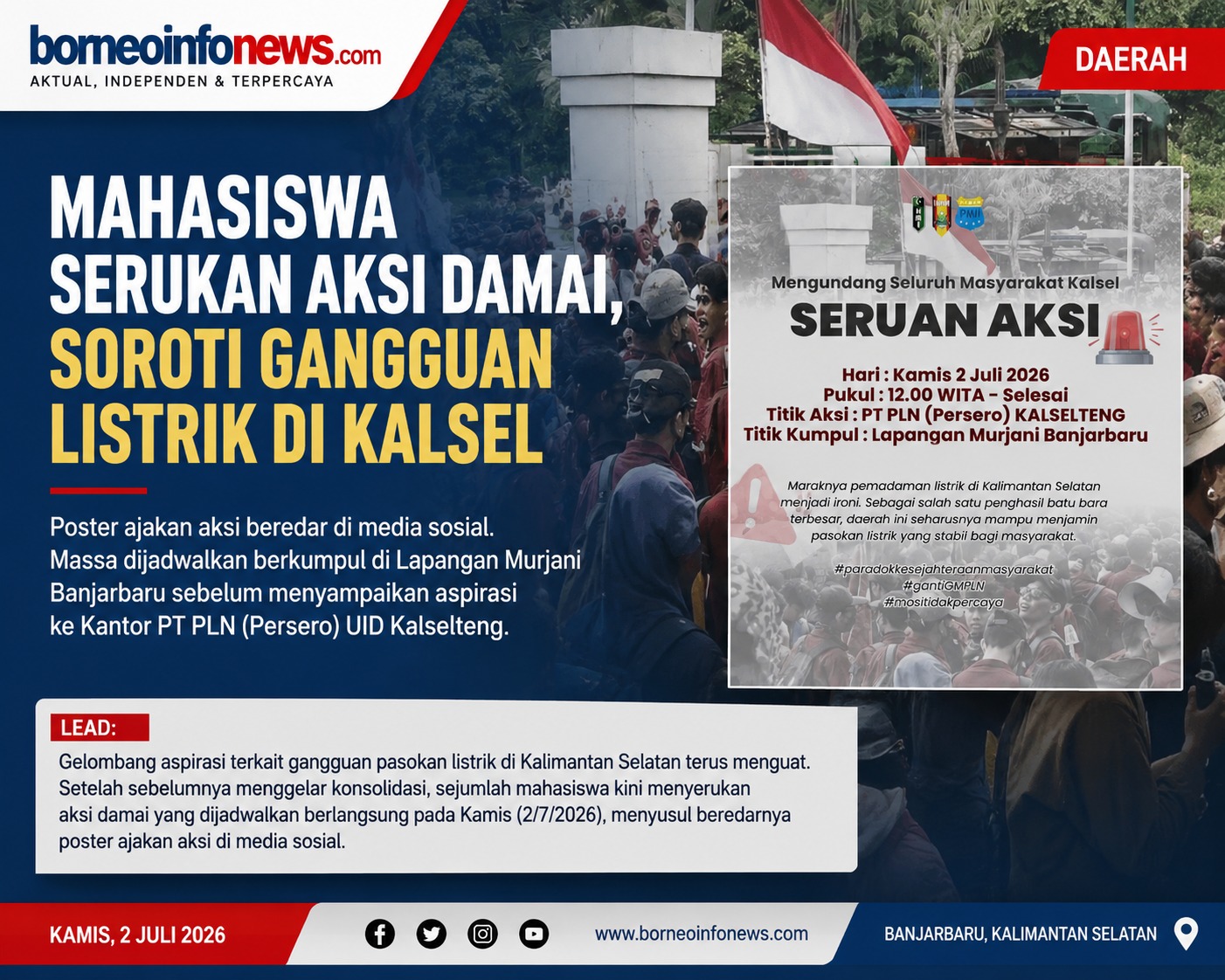 Poster seruan aksi terkait gangguan pasokan listrik di Kalimantan Selatan yang beredar di media sosial.