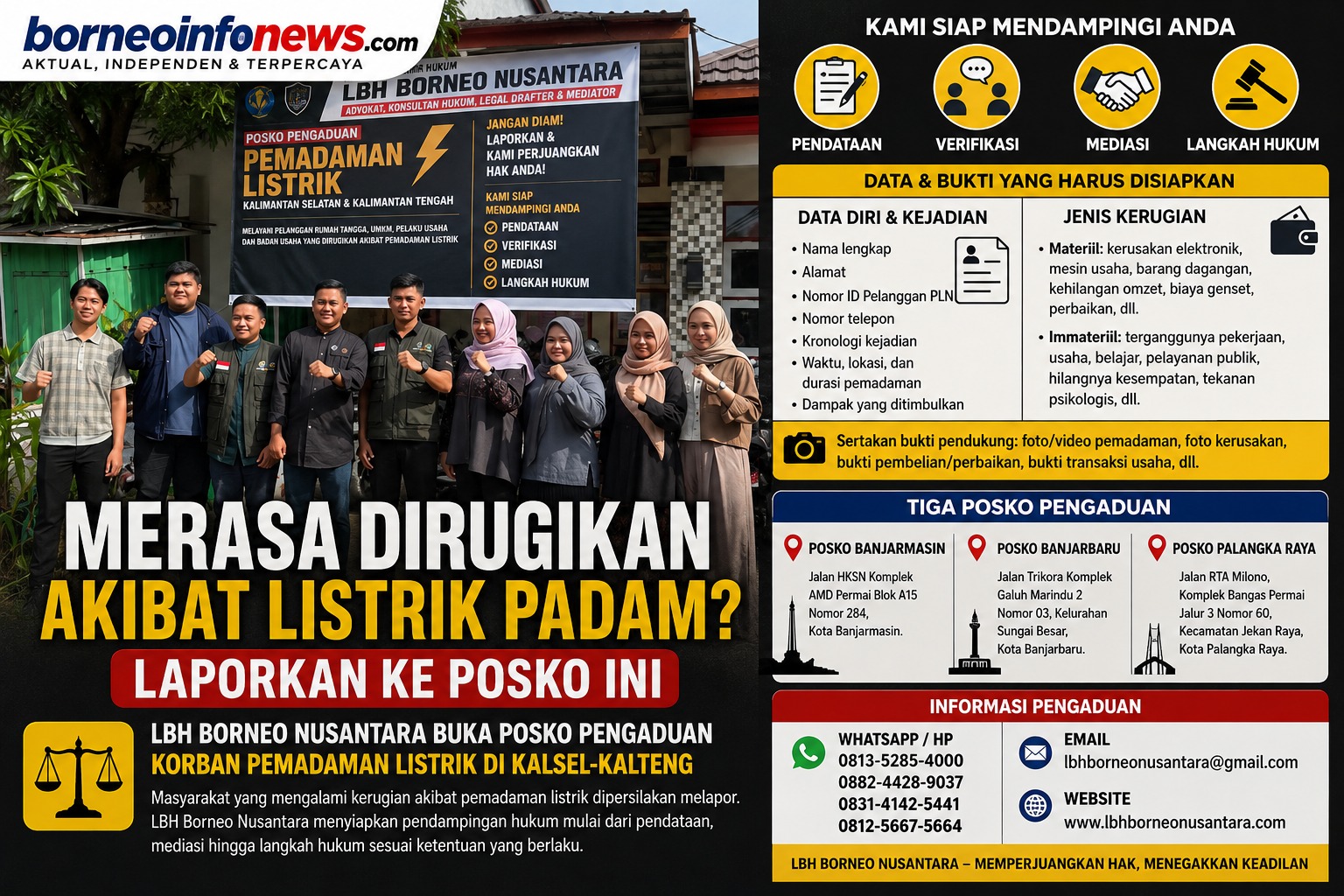 Ketua LBH Borneo Nusantara Dr. Muhamad Pazri menyampaikan pembukaan Posko Pengaduan korban pemadaman listrik.