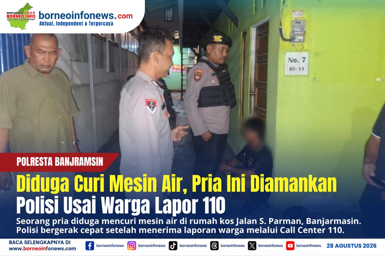 Polisi mengamankan terduga pencuri mesin air setelah menerima laporan melalui Call Center 110 Polri di Banjarmasin