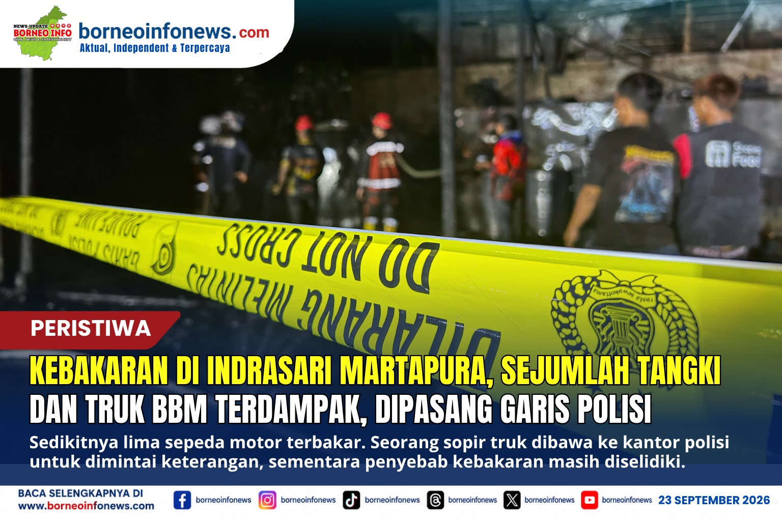 Garis polisi dipasang di area terdampak kebakaran di Indrasari Martapura