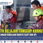 Petugas BPBD Balangan memberikan edukasi dan simulasi tanggap karhutla kepada murid Kelompok B TK IT Permata Hati.
