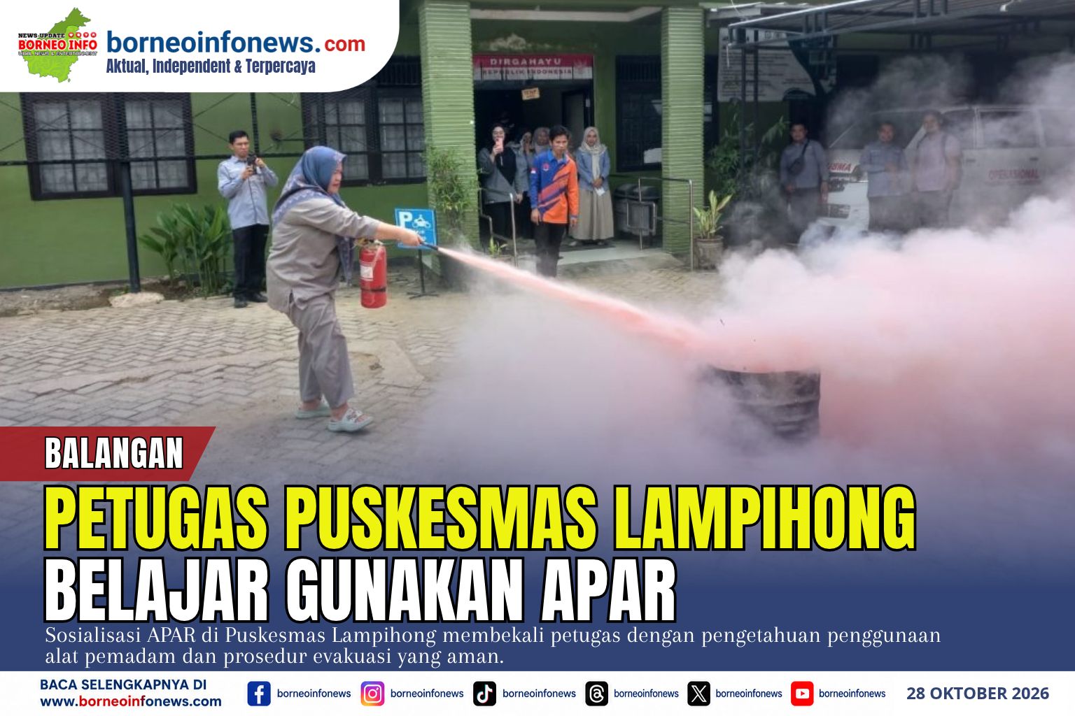 Petugas BPBD Balangan memberikan sosialisasi penggunaan APAR kepada pegawai Puskesmas Lampihong.