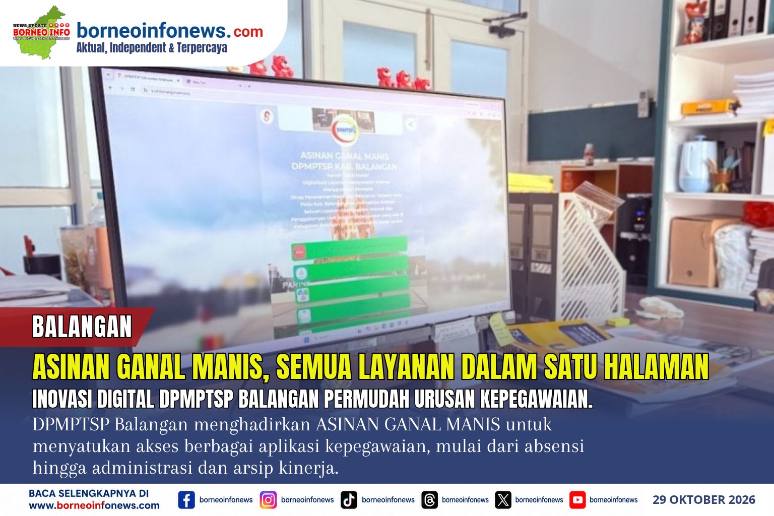 Inovasi ASINAN GANAL MANIS DPMPTSP Balangan menghimpun berbagai layanan kepegawaian dalam satu halaman digital.