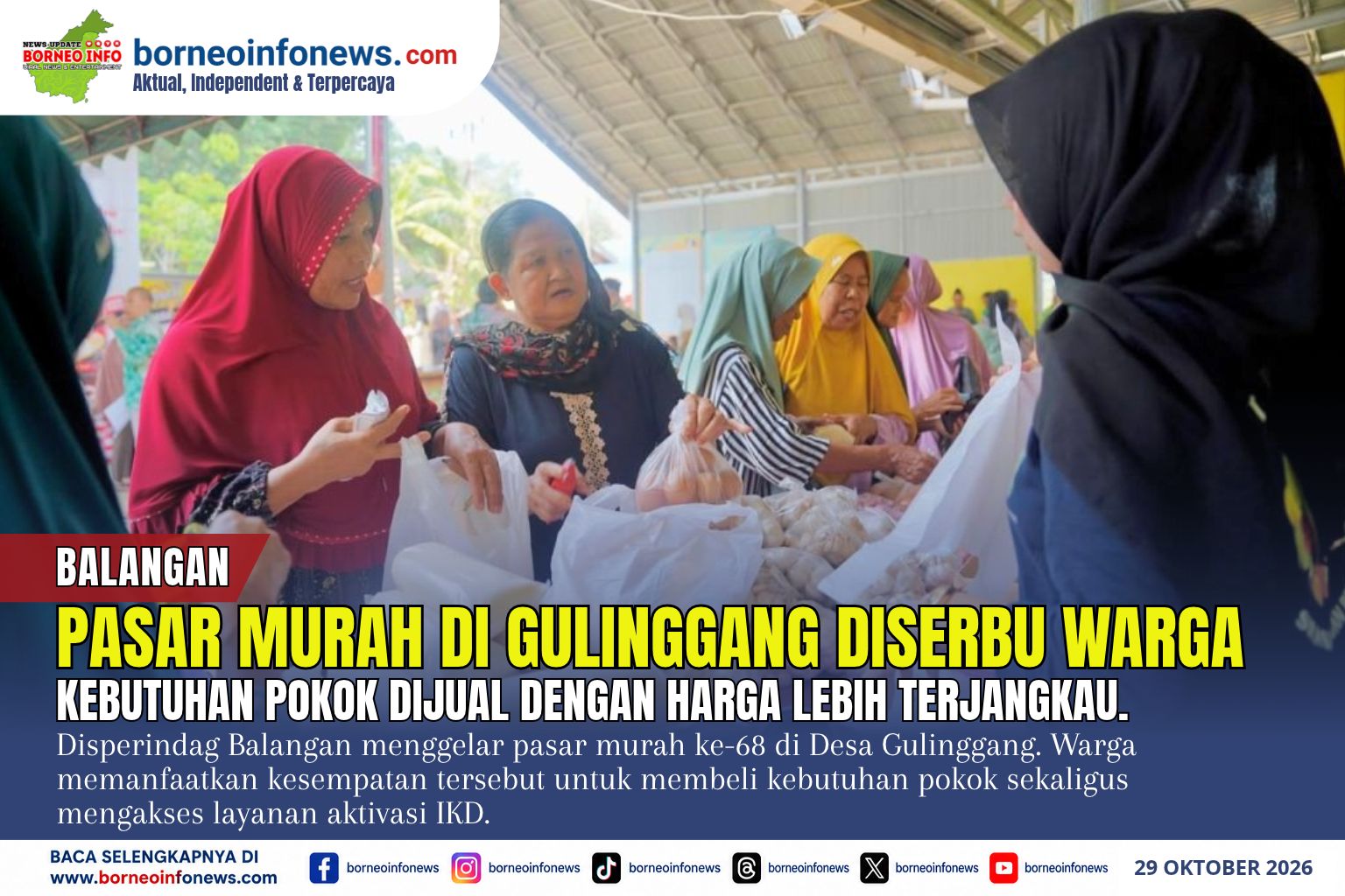 Warga Desa Gulinggang berbelanja kebutuhan pokok dalam kegiatan pasar murah Disperindag Balangan.