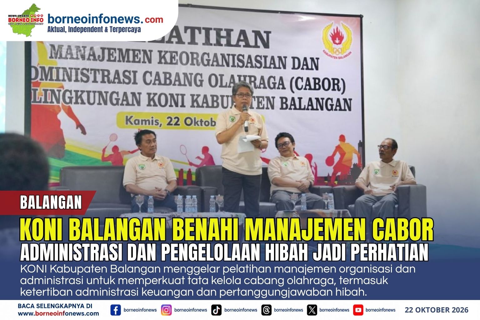 Pelatihan manajemen keorganisasian dan administrasi cabang olahraga yang digelar KONI Kabupaten Balangan di Mini Soccer Trivela, Paringin Selatan.