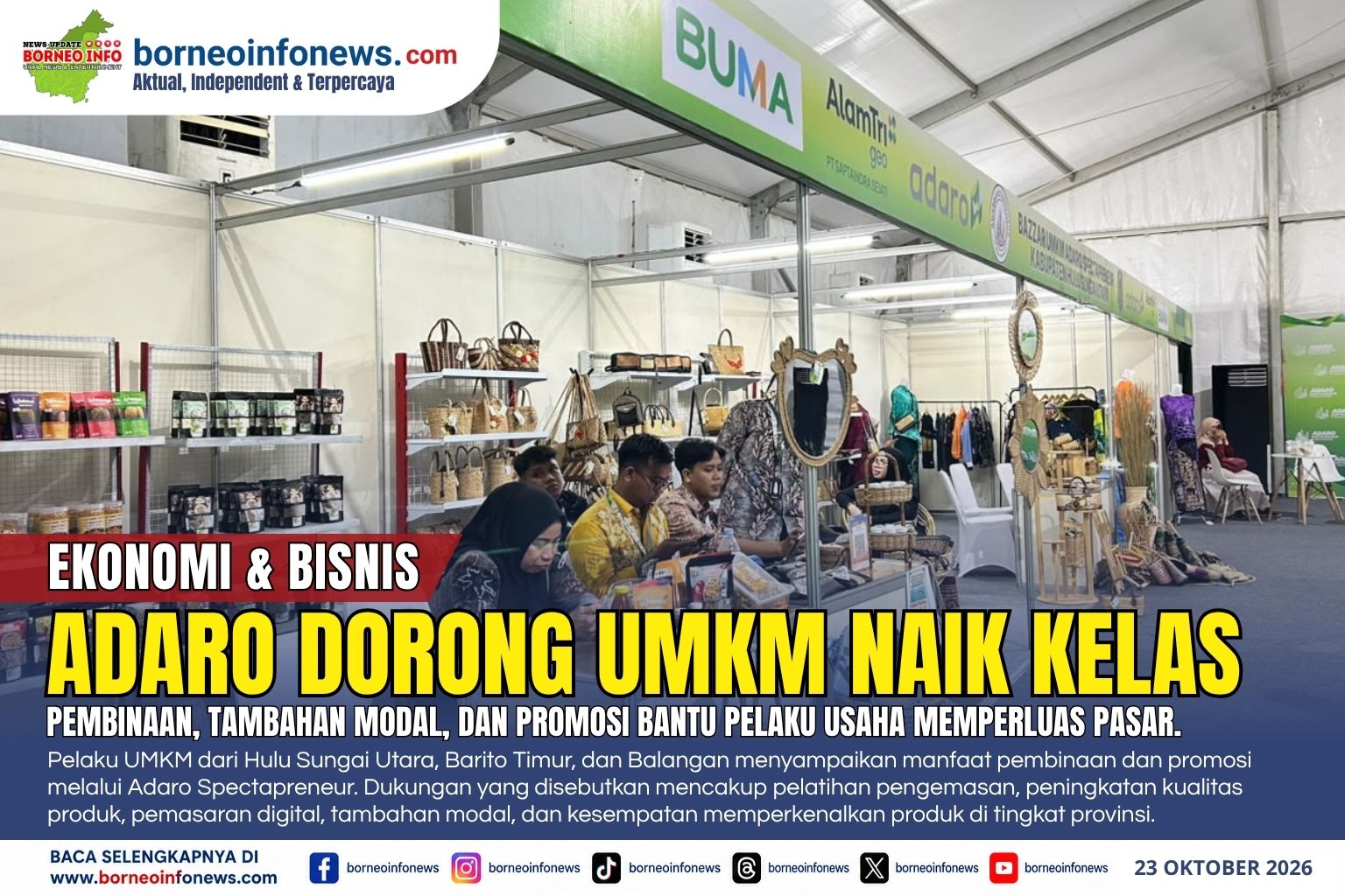 Huda Agustina, Yeri, dan Safna merupakan perwakilan UMKM dari Hulu Sungai Utara, Barito Timur, dan Balangan yang mengikuti Bazar UMKM Adaro Spectapreneur di Banjarbaru.