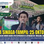 Indra Sinaga dijadwalkan tampil sebagai guest star Bazar UMKM Adaro Spectapreneur di Banjarbaru pada 25 Oktober 2026.