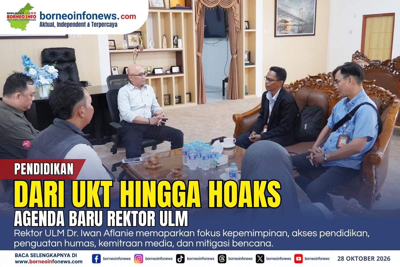 Rektor ULM Dr. Iwan Aflanie saat bertemu awak media dalam audiensi di Banjarmasin, Selasa 27 Oktober 2026.