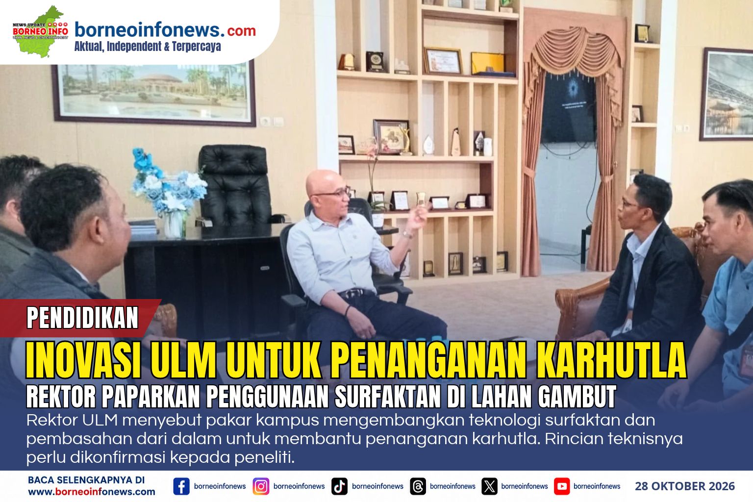 Rektor ULM Dr. dr. H. Iwan Aflanie saat memaparkan kontribusi riset kampus dalam penanganan karhutla dan mitigasi bencana.