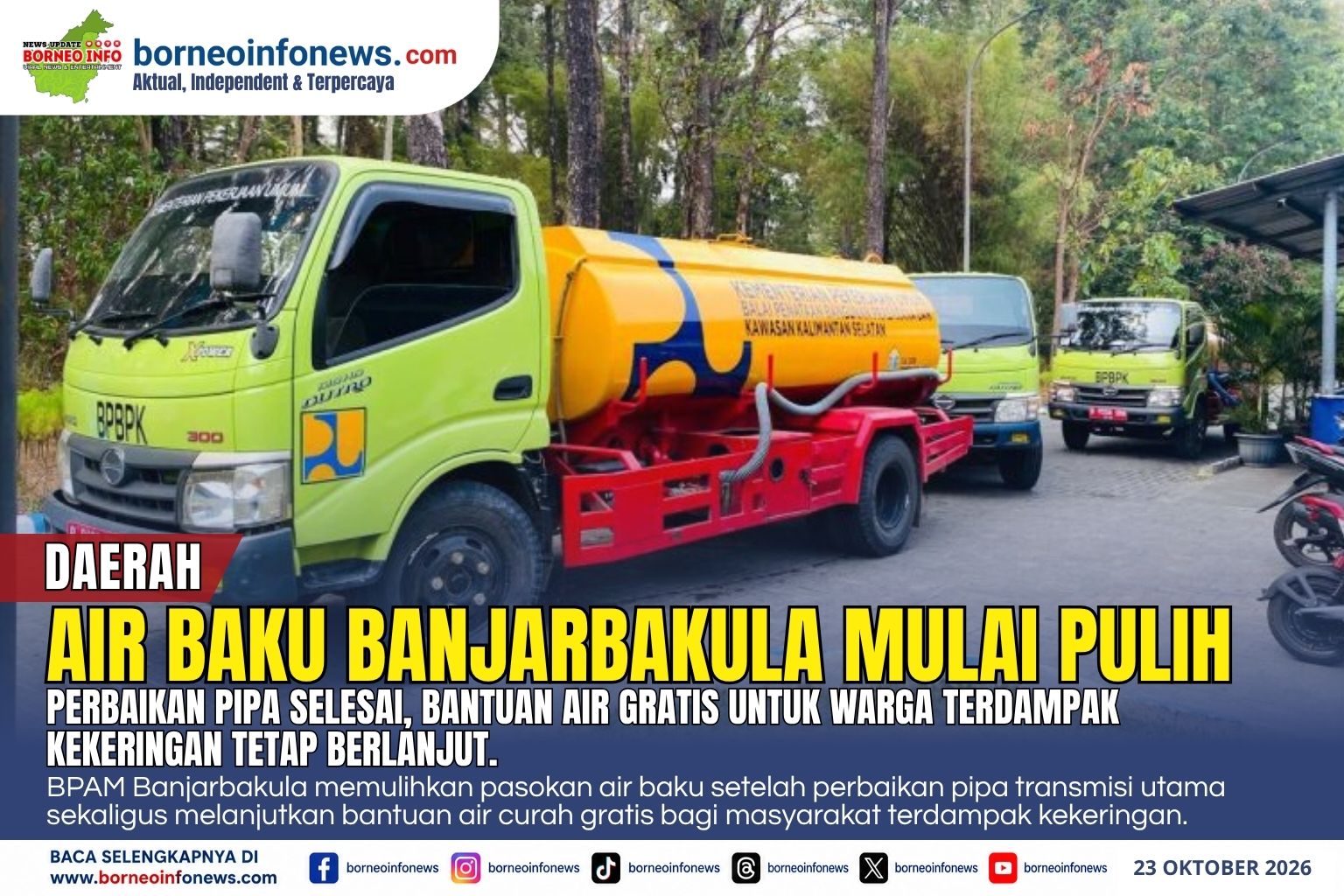 Petugas BPAM Banjarbakula memantau pasokan air baku dan jaringan transmisi untuk mendukung layanan air bersih serta bantuan bagi warga terdampak kekeringan.