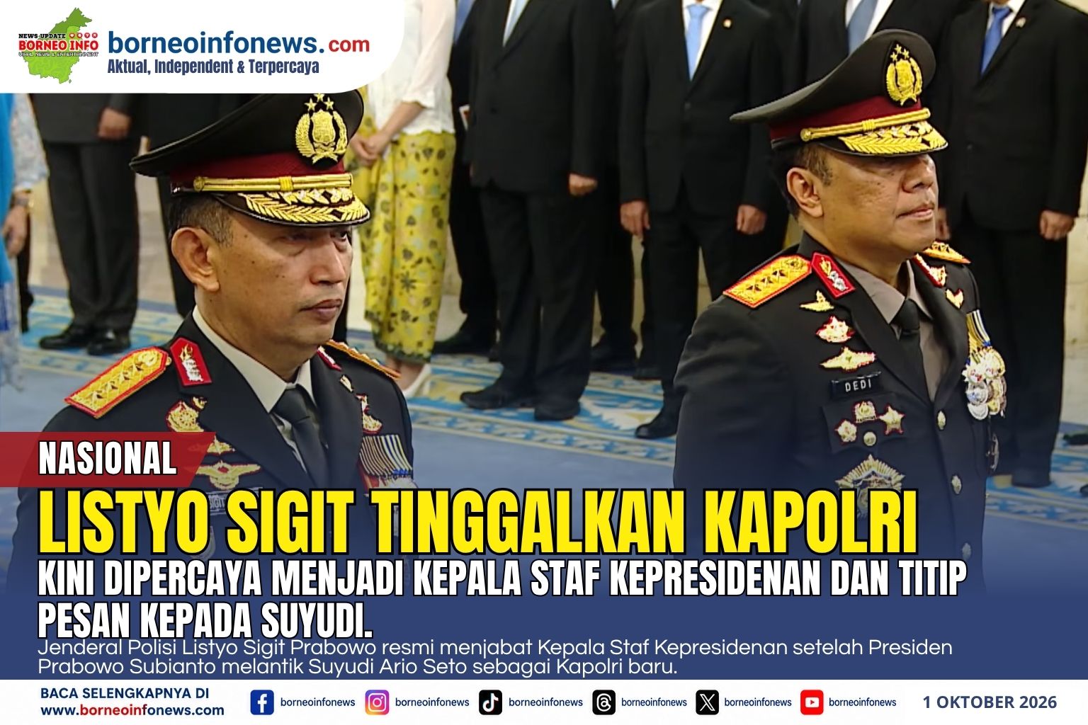 Jenderal Listyo Sigit Prabowo setelah dilantik sebagai Kepala Staf Kepresidenan oleh Presiden Prabowo Subianto