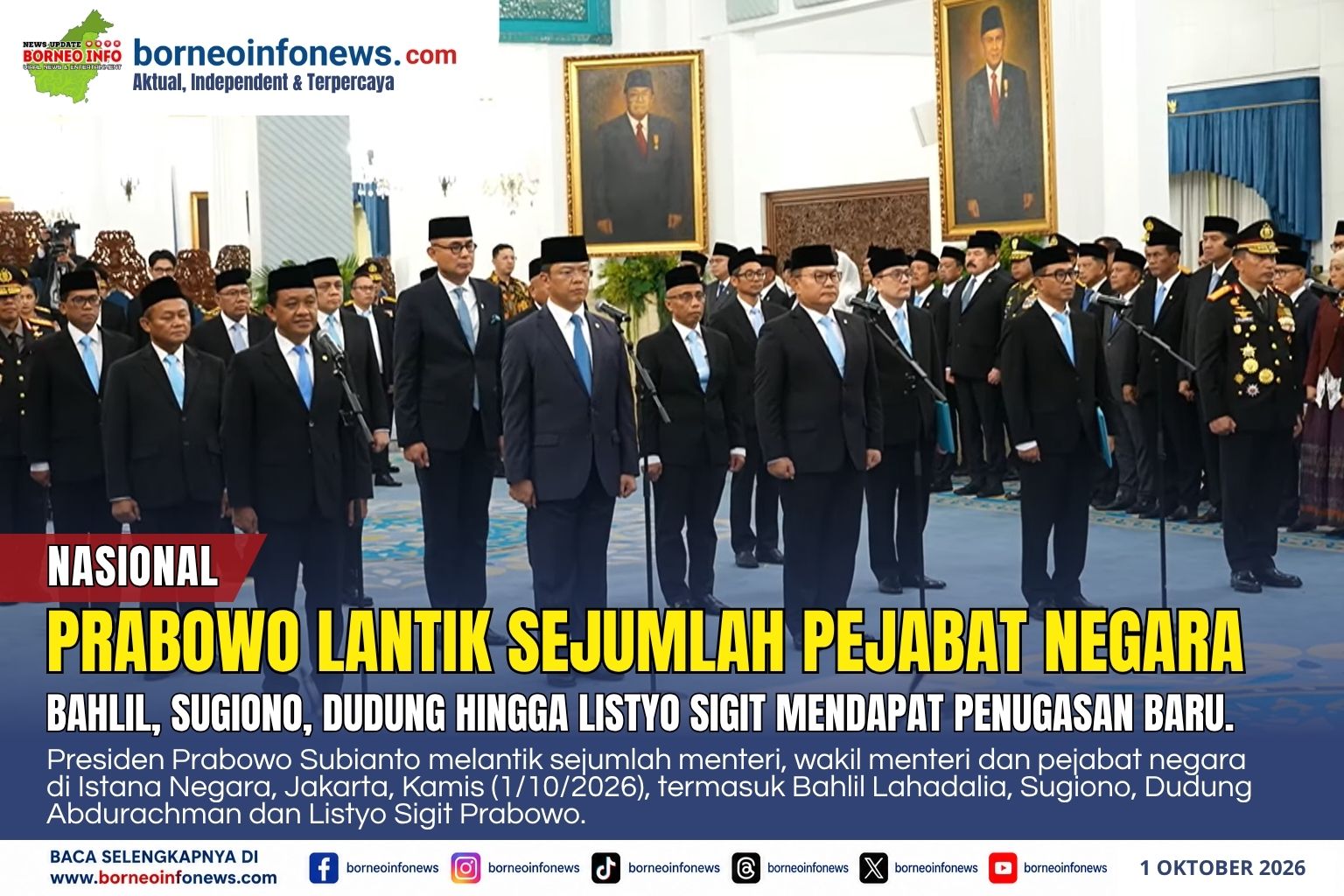 Presiden Prabowo Subianto melantik sejumlah menteri dan pejabat negara di Istana Negara