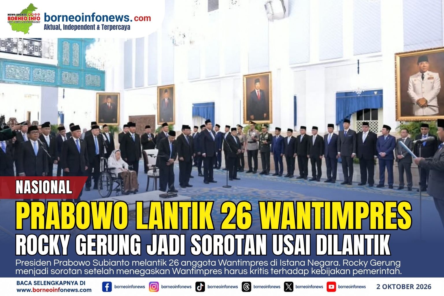 Presiden Prabowo Subianto melantik Rocky Gerung sebagai anggota Wantimpres di Istana Negara