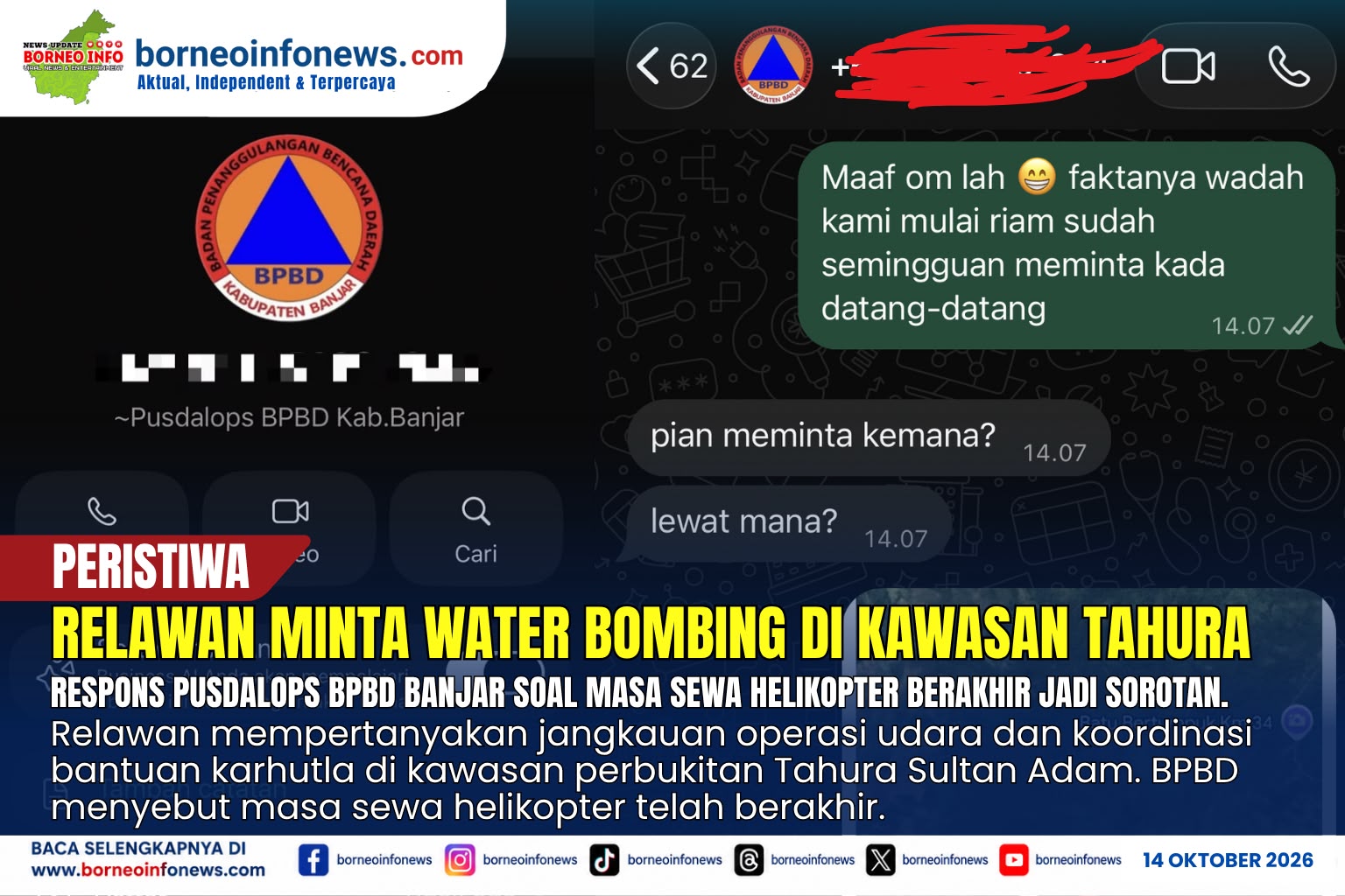 Relawan memadamkan karhutla di kawasan perbukitan Tahura Sultan Adam saat bantuan udara menjadi sorotan